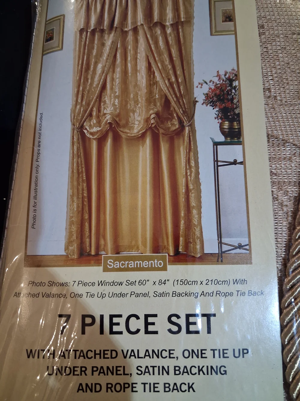 Sacramento 7-Piece Gold Window Valance and Tie-Back Set